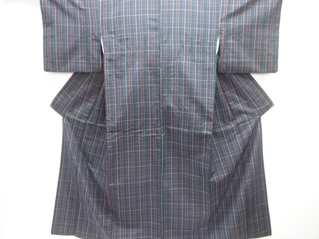 JAPANESE KIMONO / ANTIQUE YONEZAWA TSUMUGI / WOVEN GRID